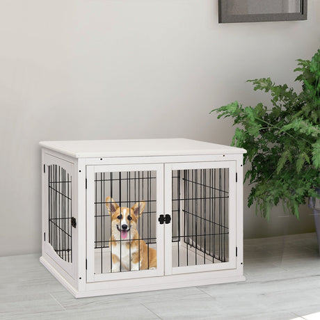 Stylish Furniture-Style Dog Crate with 3 Doors for Small Dogs, PawHut, White