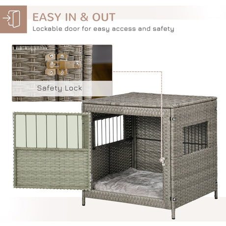 Stylish Wicker Dog Crate for Small Dogs: Lockable Door & Cushion, PawHut,