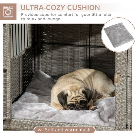 Stylish Wicker Dog Crate for Small Dogs: Lockable Door & Cushion, PawHut,