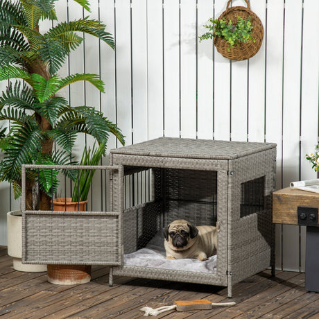 Stylish Wicker Dog Crate for Small Dogs: Lockable Door & Cushion, PawHut,