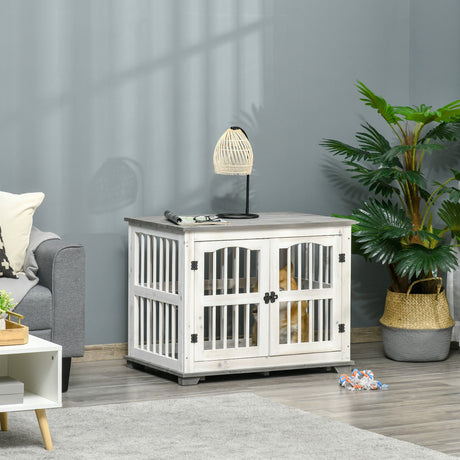 Stylish Wooden Dog Crate & End Table for Small/Medium Pets, PawHut,