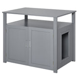 Tabletop Cat Litter Box Furniture with Storage Shelves, PawHut, Grey