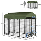 Tall Outdoor Dog Kennel with Canopy & Bowls - Green, PawHut,