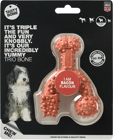 TastyBone Nylon Trio Bone Bacon | Multi Sizes, TastyBone, Small