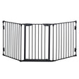 Three-Panel Pet Safety Gate Barrier with Walk Through Door, PawHut, Black