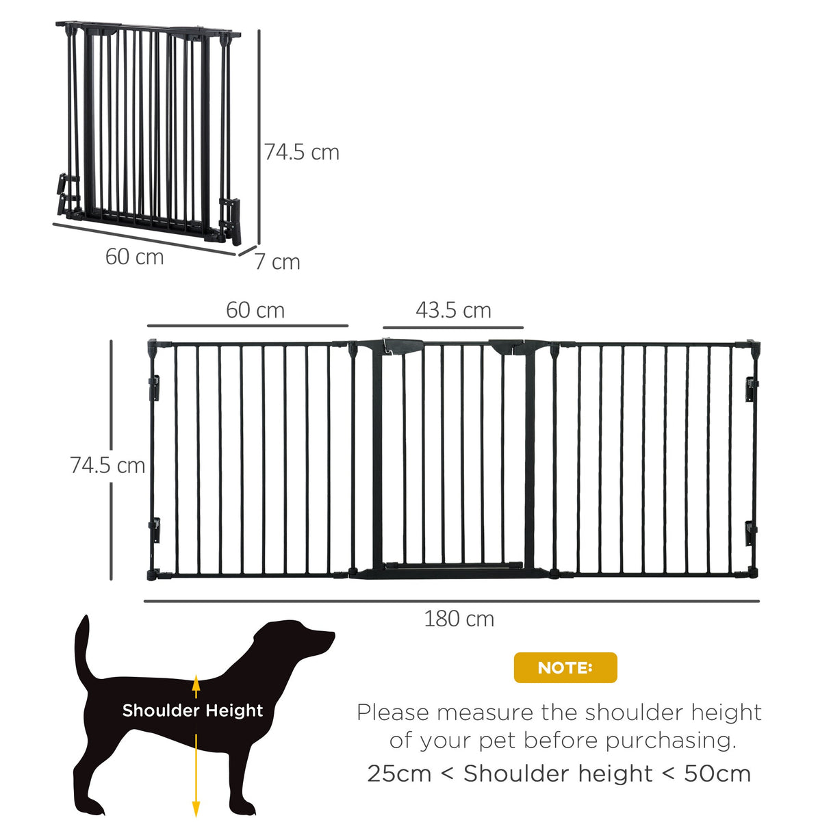 Three-Panel Pet Safety Gate Barrier with Walk Through Door, PawHut, Black