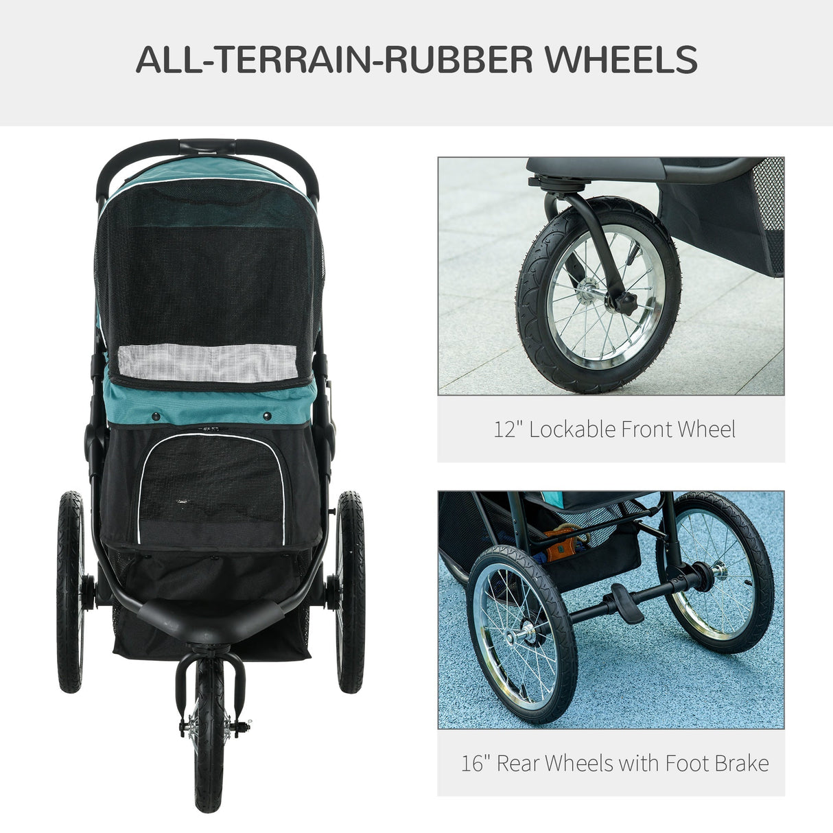 Three - Wheel Foldable Pet Stroller for Small/Medium Dogs, PawHut, Green