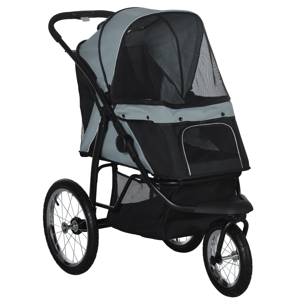 Three - Wheel Foldable Pet Stroller for Small/Medium Dogs, PawHut, Grey