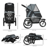 Three - Wheel Foldable Pet Stroller for Small/Medium Dogs, PawHut, Grey