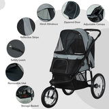 Three - Wheel Foldable Pet Stroller for Small/Medium Dogs, PawHut, Grey
