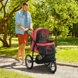 Three - Wheel Foldable Pet Stroller for Small/Medium Dogs, PawHut, Red