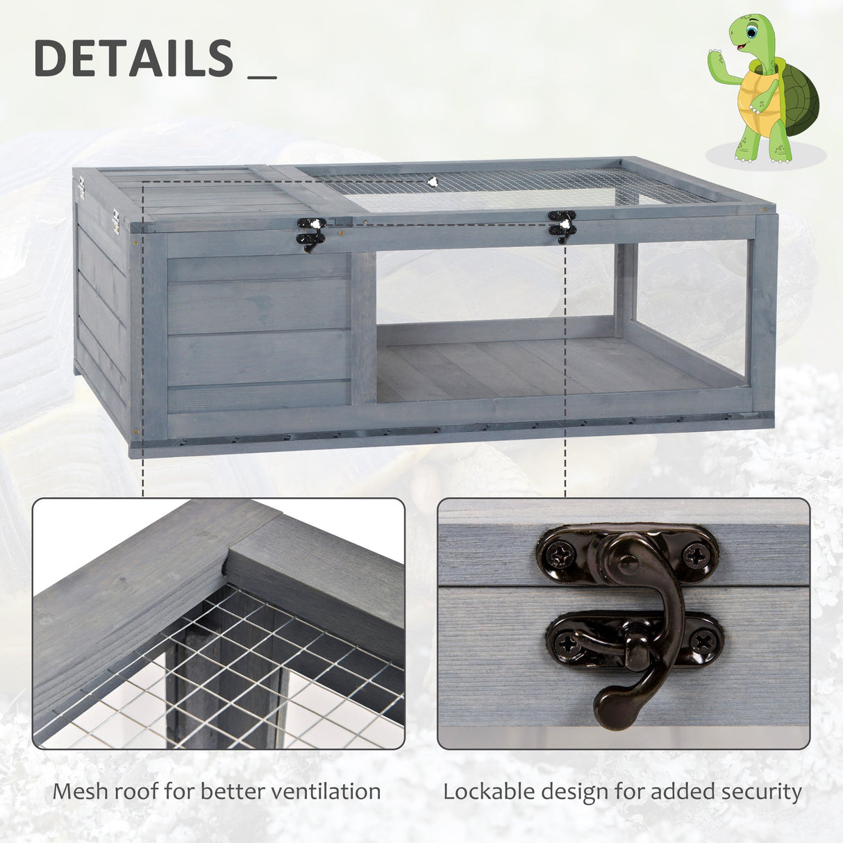 Tortoise House, Small Reptile Wooden House, with Mesh Roofs, Side Panels, for Turtles, Lizards, Geckos and Snakes, PawHut,