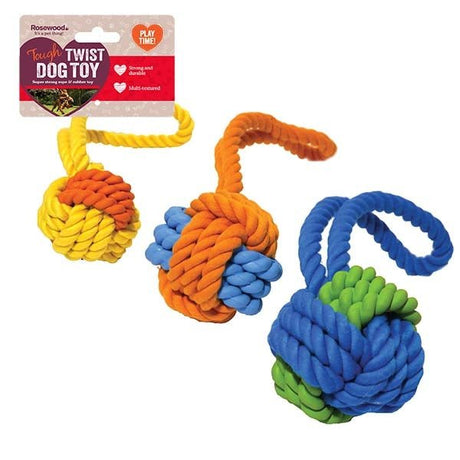 Tough Twist Rubber & Rope Ball Tug Dog Toy x3, Rosewood, 11"