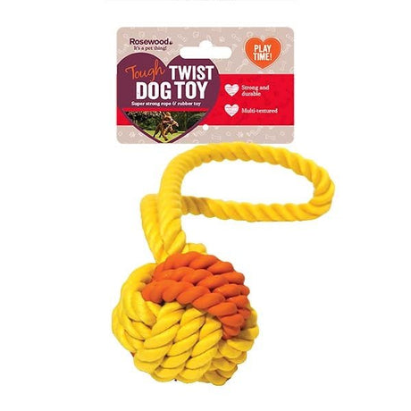 Tough Twist Rubber & Rope Ball Tug Dog Toy x3, Rosewood, 11"