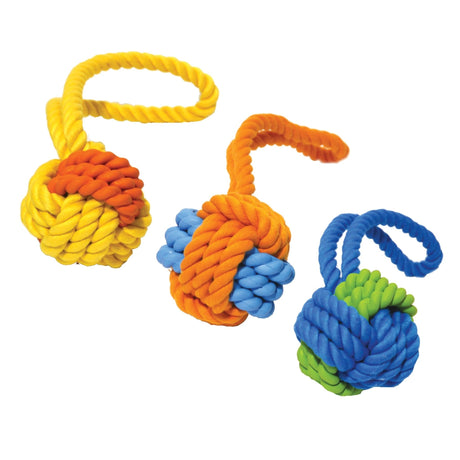 Tough Twist Rubber & Rope Ball Tug Dog Toy x3, Rosewood, 9"