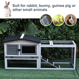 Two Level Wooden Rabbit Hutch Water Resistant Roof Pull out Tray 150 x 52.5 x 68cm, PawHut, Light Grey