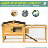 Two Level Wooden Rabbit Hutch Water Resistant Roof Pull out Tray 150 x 52.5 x 68cm, PawHut, Light Grey