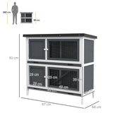 Two-Tier Rabbit Hutch, with Removable Trays, for 1-2 rabbits, PawHut, Grey