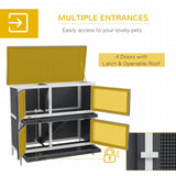 Two-Tier Rabbit Hutch, with Removable Trays, for 1-2 rabbits, PawHut, Grey