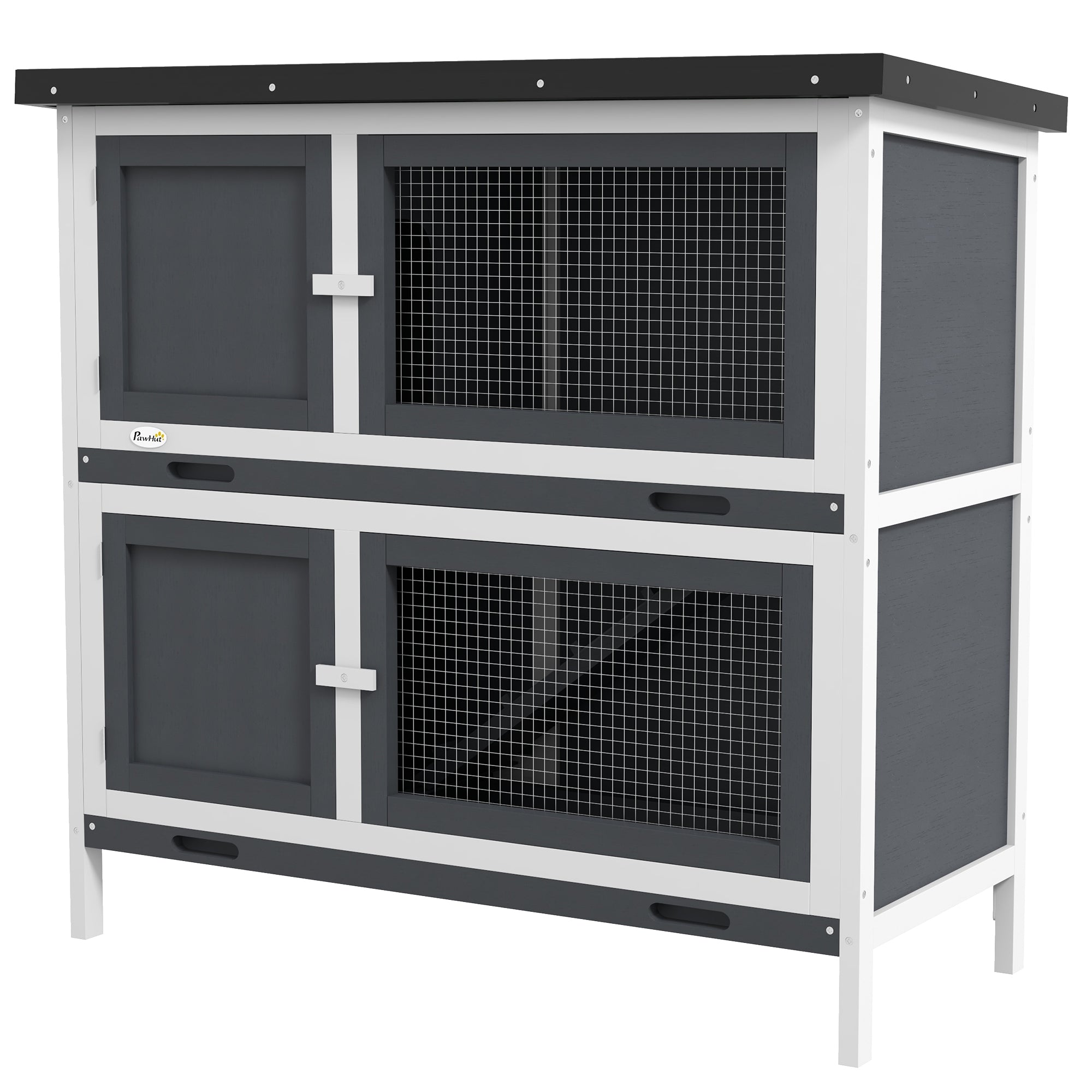 Two-Tier Rabbit Hutch, with Removable Trays, for 1-2 rabbits, PawHut, Grey