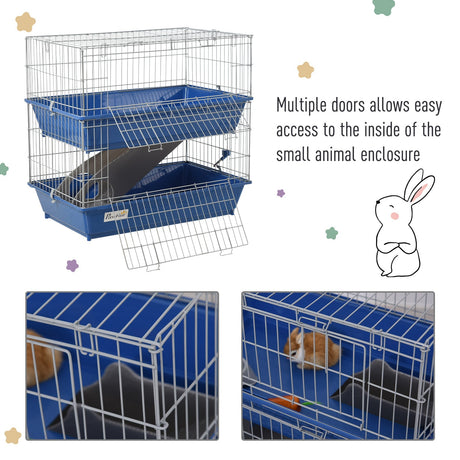 Two-Tier Small Mammal Cage with Ramp and Accessories, PawHut,