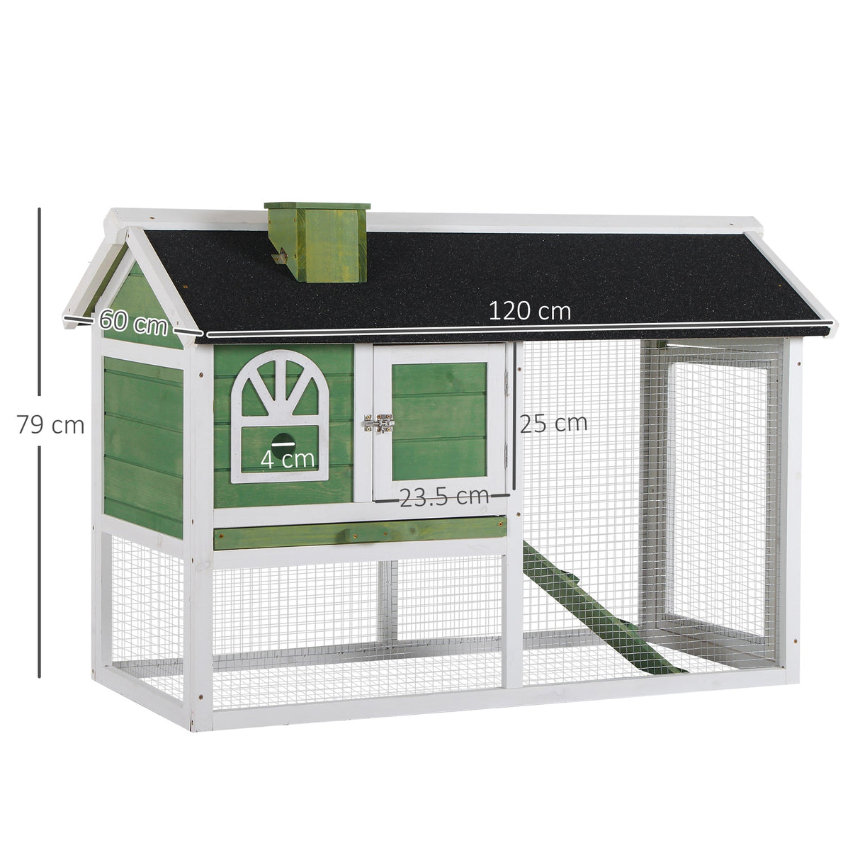 Two Tiers Rabbit Hutch and Run Wooden Guinea Pig Hutch Outdoor with Sliding Tray, Ramp and Water-resistant Roof, for 2-4 Rabbits, PawHut, Green