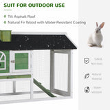 Two Tiers Rabbit Hutch and Run Wooden Guinea Pig Hutch Outdoor with Sliding Tray, Ramp and Water-resistant Roof, for 2-4 Rabbits, PawHut, Green