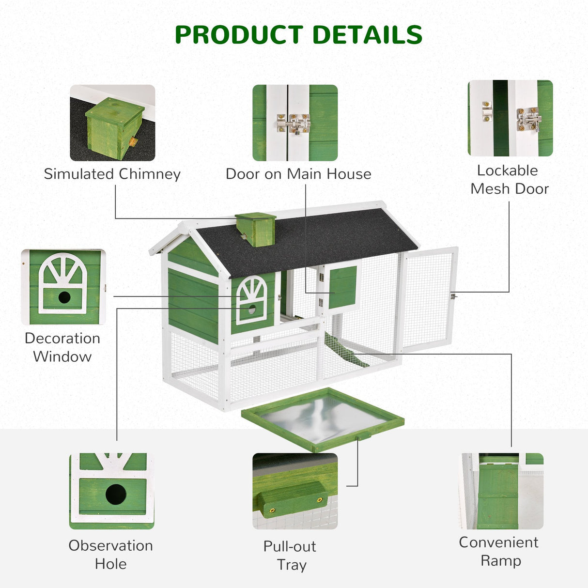 Two Tiers Rabbit Hutch and Run Wooden Guinea Pig Hutch Outdoor with Sliding Tray, Ramp and Water-resistant Roof, for 2-4 Rabbits, PawHut, Green