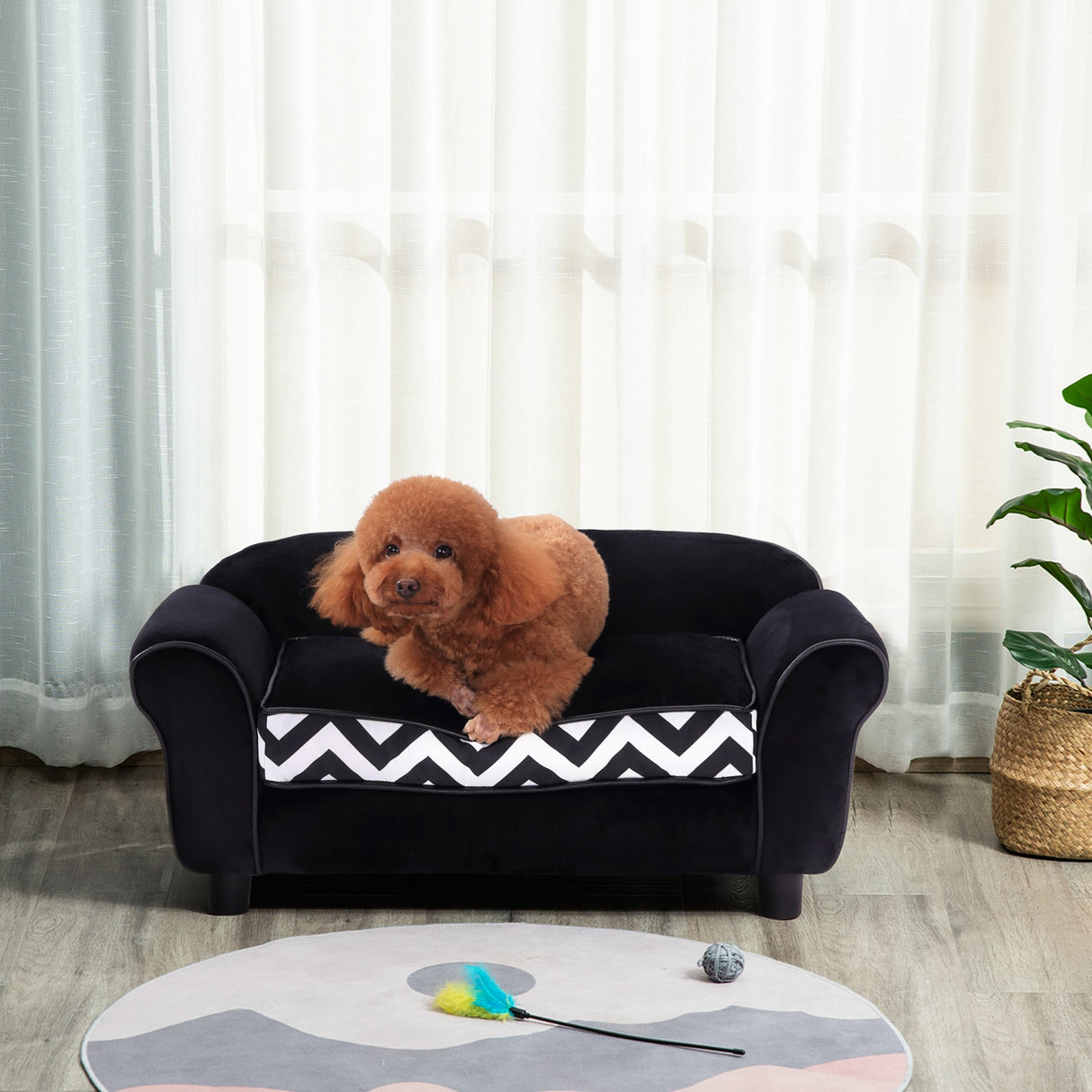 Velvet-Feel Small Dog Pet Bed, PawHut, Black