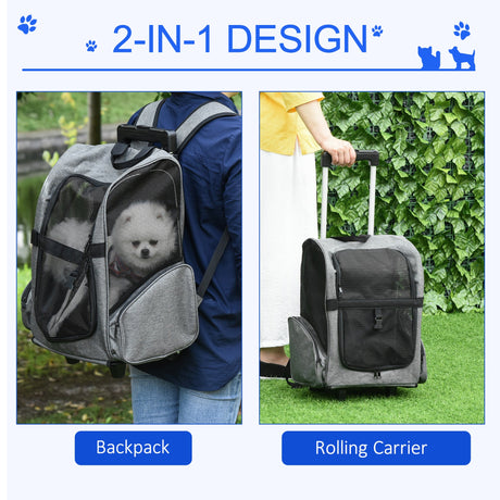 Versatile 2-in-1 Puppy Carrier & Backpack with Wheels, PawHut,