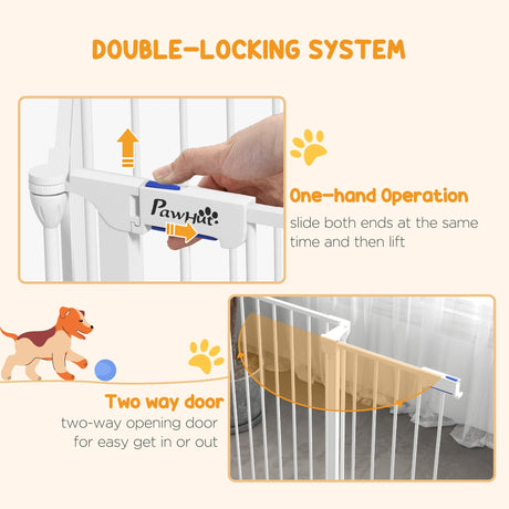 Versatile 6-Panel Puppy Playpen Gate with Auto-Lock Door - White, PawHut,