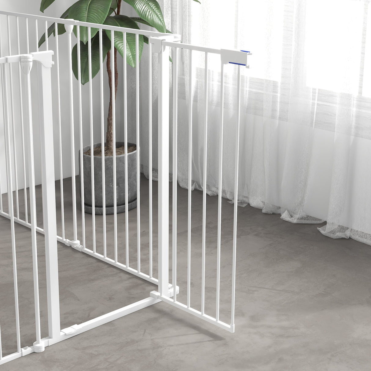 Versatile 6-Panel Puppy Playpen Gate with Auto-Lock Door - White, PawHut,