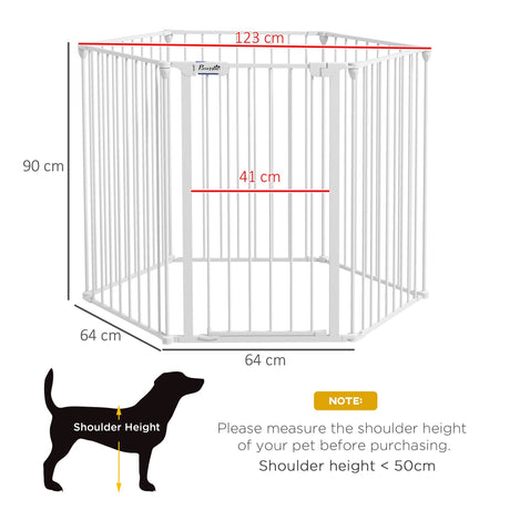 Versatile 6-Panel Puppy Playpen Gate with Auto-Lock Door - White, PawHut,