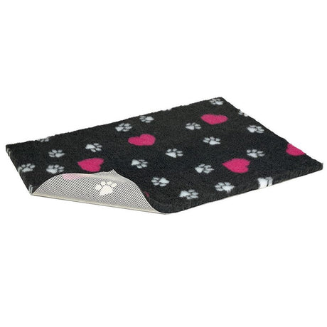 VetBed Nonslip Charcoal with Cerise Hearts & White Paws, Petlife, 101cm x 76cm