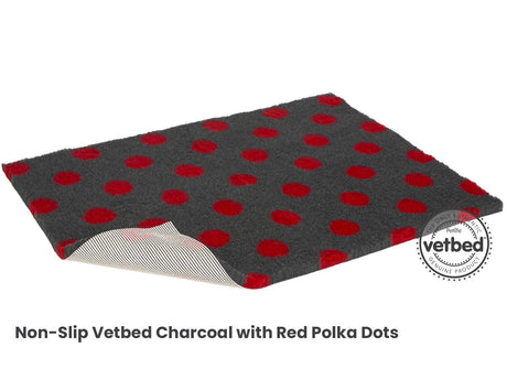 VetBed Nonslip Charcoal with Red Polka Dots, Petlife, 66cm x 51cm