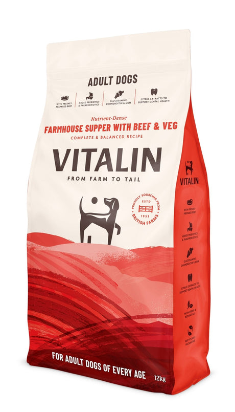 Vitalin Adult Farmhouse Supper with Beef & Veg, Vitalin, 12 kg