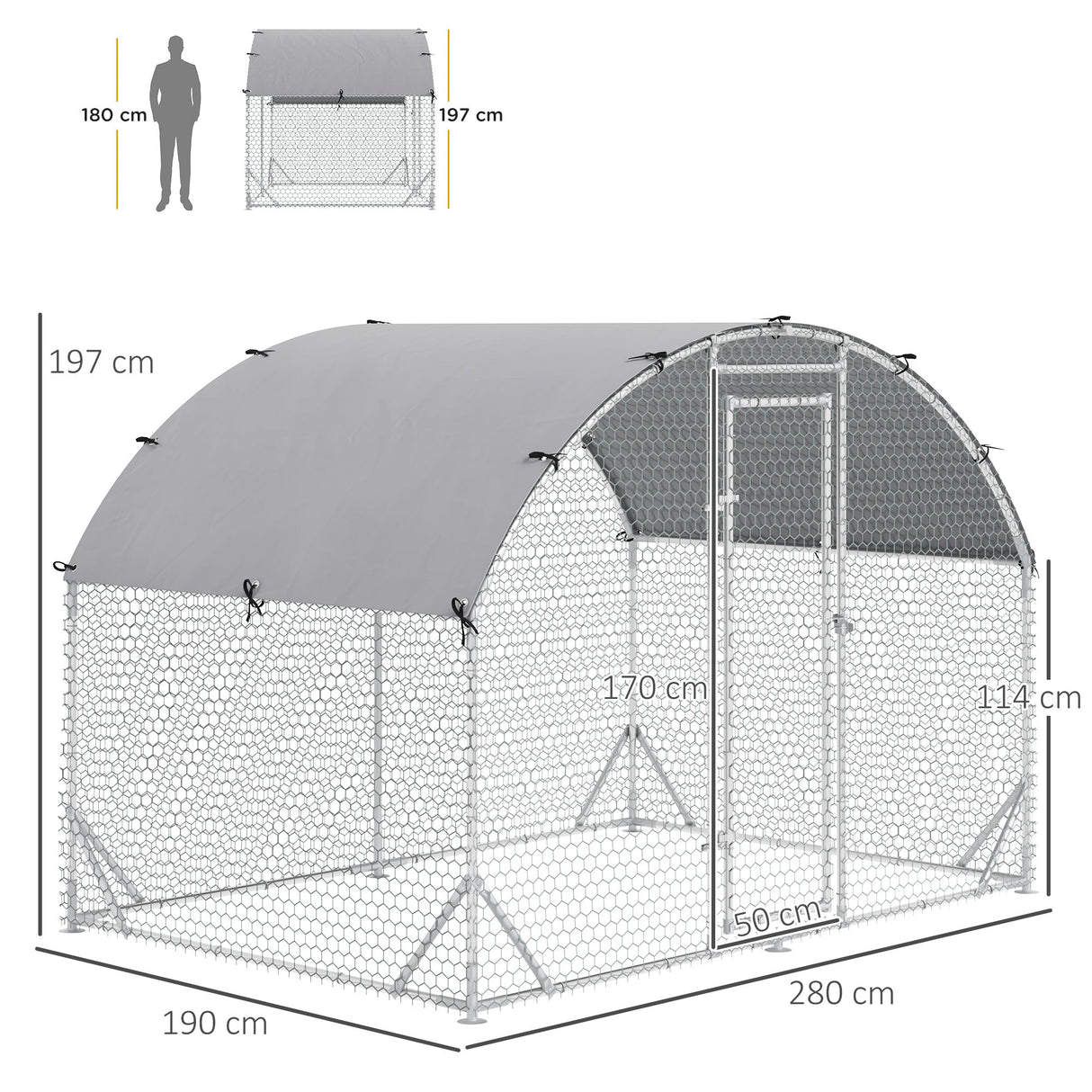 Walk-In Chicken Run with Water-Resistant Cover 2.8 x 1.9 x 2m, PawHut,