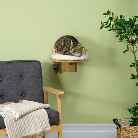 Wall-Mounted Cat Shelf with Cushion, Guardrails, 34 x 34 x 10.5cm, PawHut,