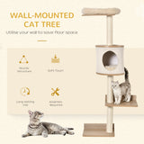 Wall-Mounted Cat Tree, with Cat House, Bed, Scratching Post - Beige, PawHut,