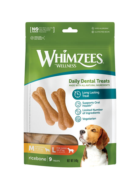 Whimzees Rice Bones Medium/Large 9 bones x 6, Whimzees,