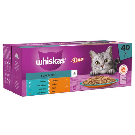Whiskas Adult 1+ Duo Surf & Turf in Jelly, Whiskas, 40 x 85g