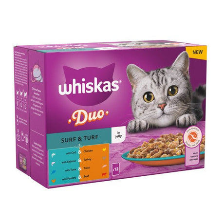 Whiskas Adult 1+ Duo Surf & Turf in Jelly, Whiskas, 4x (12x85g)
