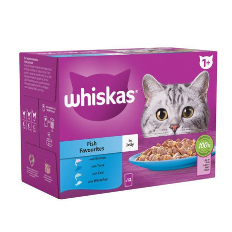 Whiskas Adult 1+ Fish Favourites in Jelly Pouches, Whiskas, 4x (12x85g)