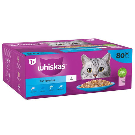 Whiskas Adult 1+ Fish Favourites in Jelly Pouches, Whiskas, 80 x 85g