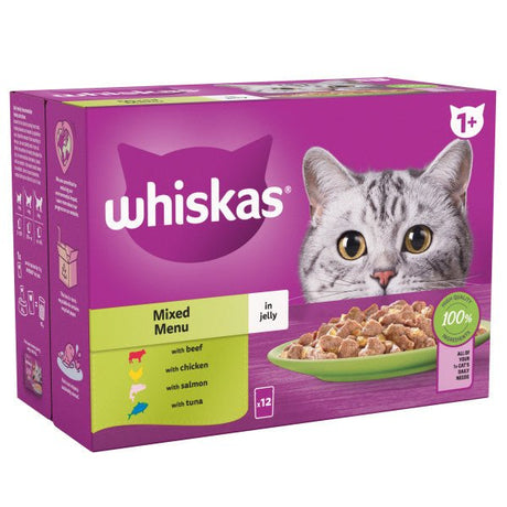Whiskas Adult 1+ Mixed Menu in Jelly Pouches, Whiskas, 4x (12x85g)