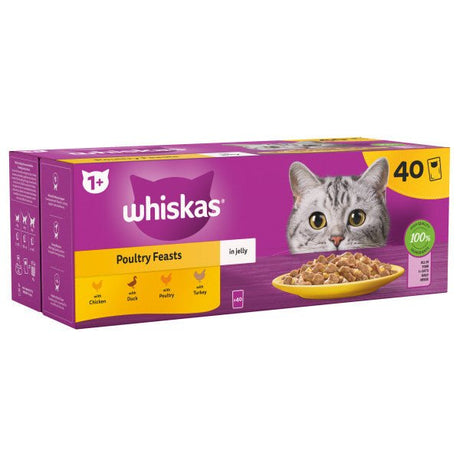 Whiskas Adult 1+ Poultry Feasts in Jelly Pouches, Whiskas, 40 x 85g