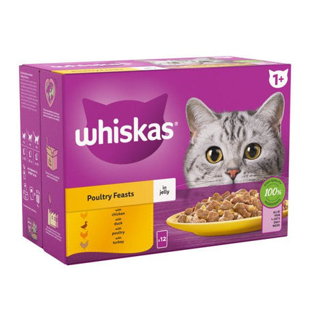 Whiskas Adult 1+ Poultry Feasts in Jelly Pouches, Whiskas, 4x (12x85g)