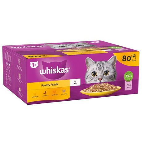 Whiskas Adult 1+ Poultry Feasts in Jelly Pouches, Whiskas, 80 x 85g