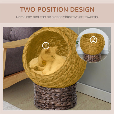 Wicker Cat Bed, Raised Rattan Cat Basket with Cylindrical Base, Soft Washable Cushion, 42 x 33 x 52cm, PawHut, Brown