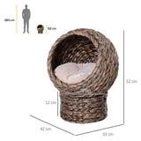 Wicker Cat Bed, Raised Rattan Cat Basket with Cylindrical Base, Soft Washable Cushion, 42 x 33 x 52cm, PawHut, Brown